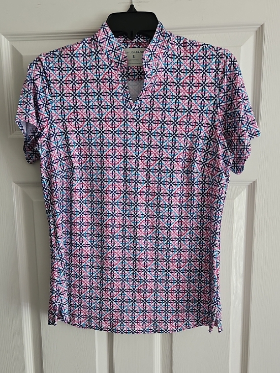 Bermuda Sands Tops - Bermuda Sands Short Sleeve UPF 50+ Cheryl Golf‎ Top: Violet Print: Size- Small